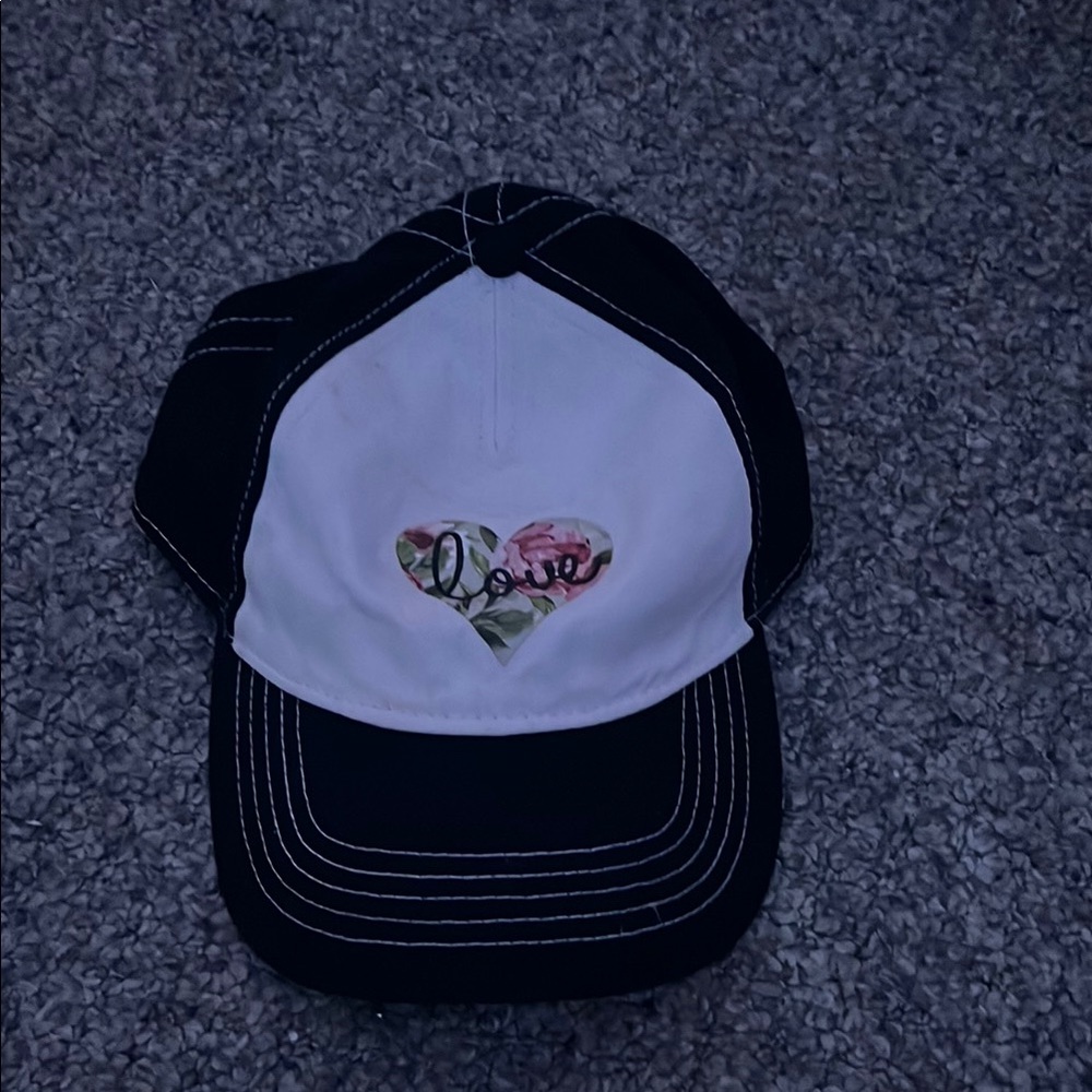 Chic Black and White Cap with Heart Design
